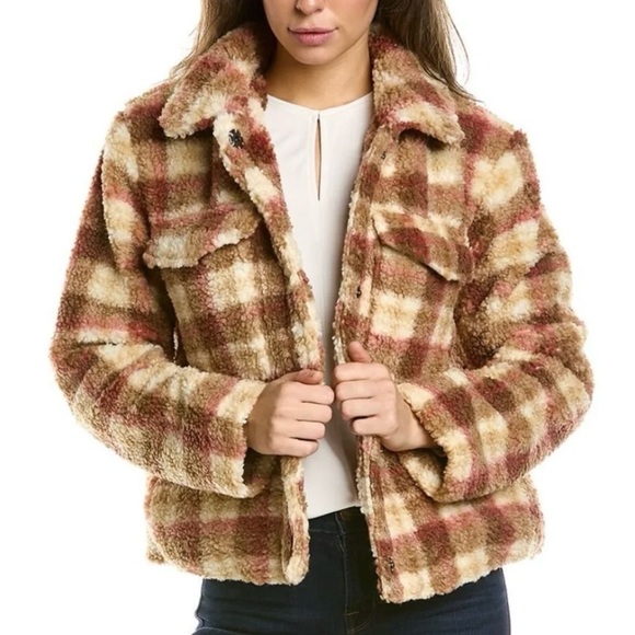 Avec Les Filles Jackets & Blazers - Avec Les Filles Faux Shearling Trucker “Shacket” Large Brown/Pink